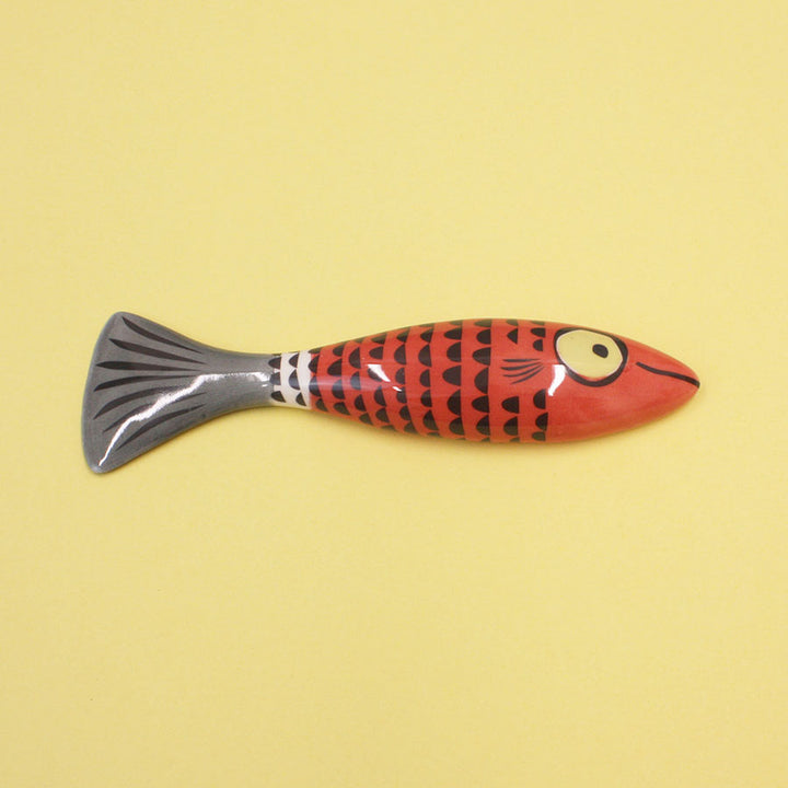 Slim Fish Ceramic Wall Art - Rich Red