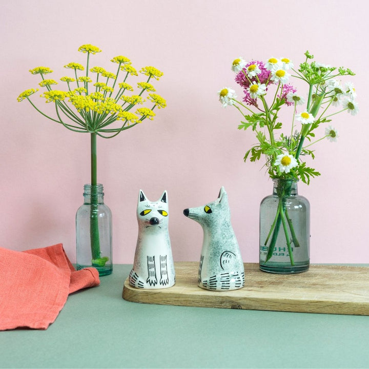 Handmade Ceramic Wolf Salt and Pepper Shakers by Hannah Turner