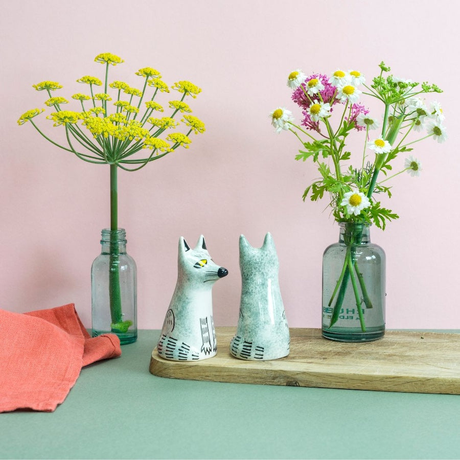 Handmade Ceramic Wolf Salt and Pepper Shakers by Hannah Turner