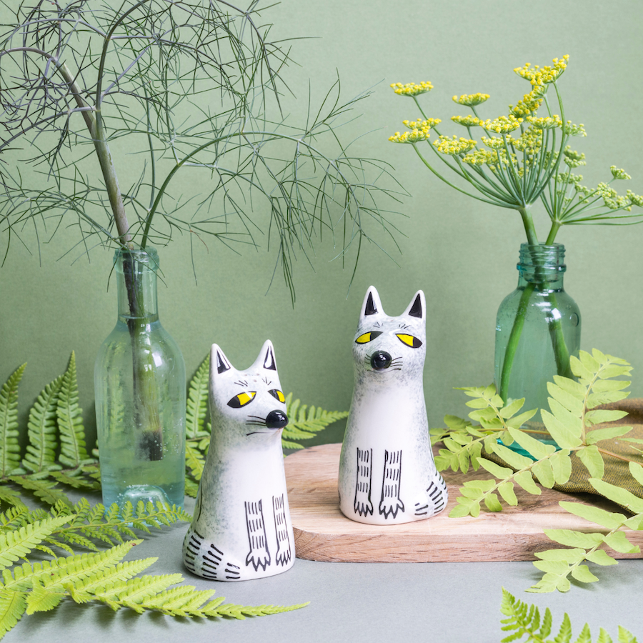 Handmade Ceramic Wolf Salt and Pepper Shakers by Hannah Turner