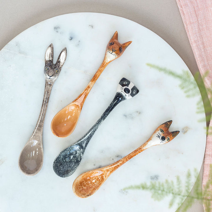 Handmade ceramic british woodland wildlife spoons by Hannah Turner