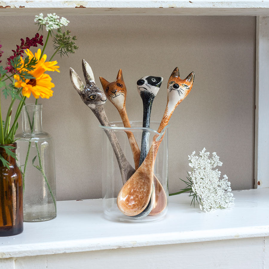 Handmade ceramic british woodland wildlife spoons by Hannah Turner