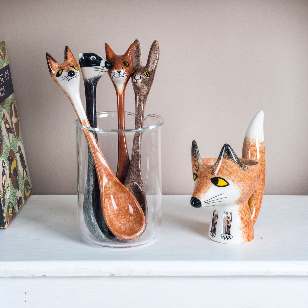 Handmade ceramic british woodland wildlife spoons by Hannah Turner