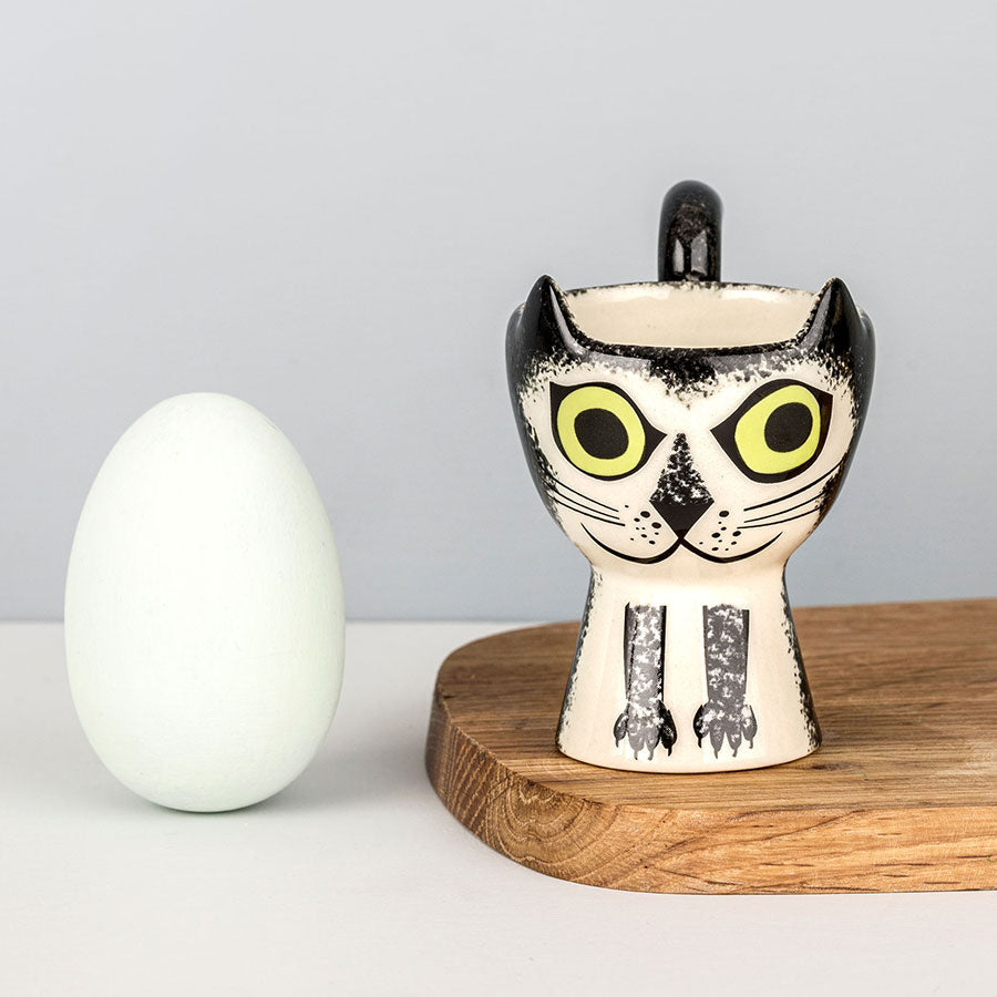 Handmade Ceramic Black and White Cat Egg Cup by Hannah Turner