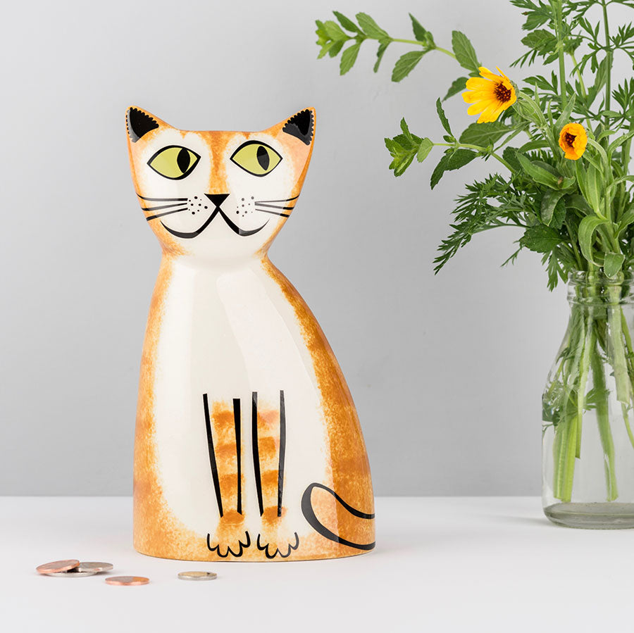 Handmade Ceramic Ginger Cat Money Box by Hannah Turner