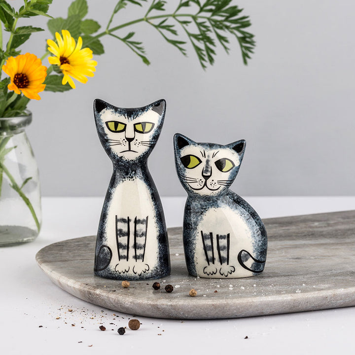 Handmade Ceramic Grey Cat Salt and Pepper Shakers by Hannah Turner
