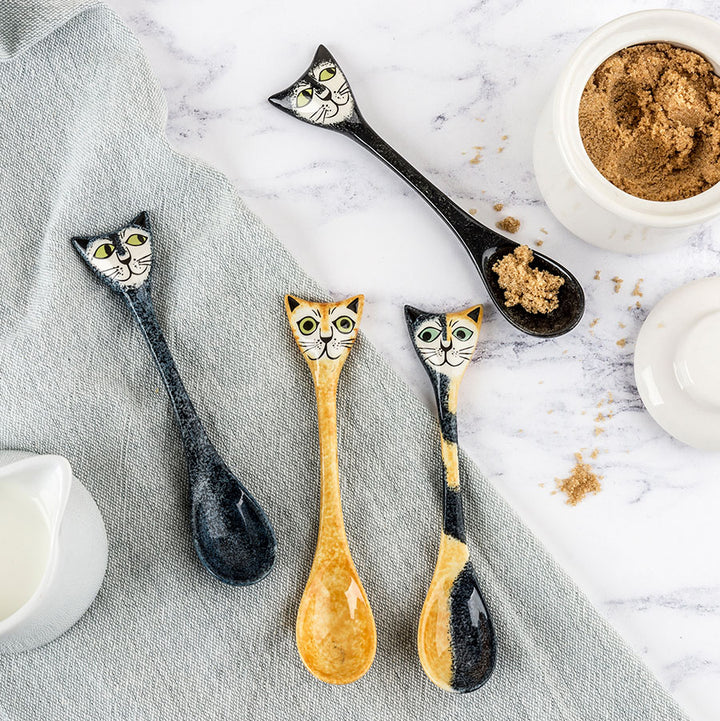 Handmade Ceramic Cat Spoons - box of four by Hannah Turner