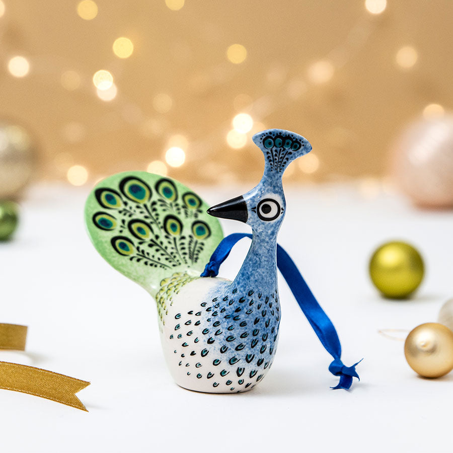 handmade ceramic peacock christmas tree decoration