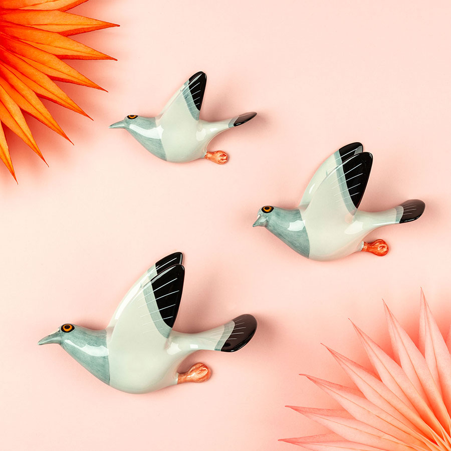 Handmade Ceramic Wall-Mounted Flying Pigeon Trio by Hannah Turner