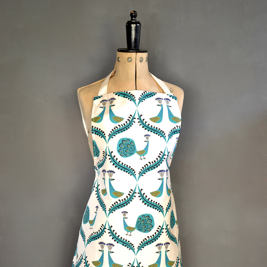 Screen Printed Unbleached Cotton Peacock Apron by Hannah Turner
