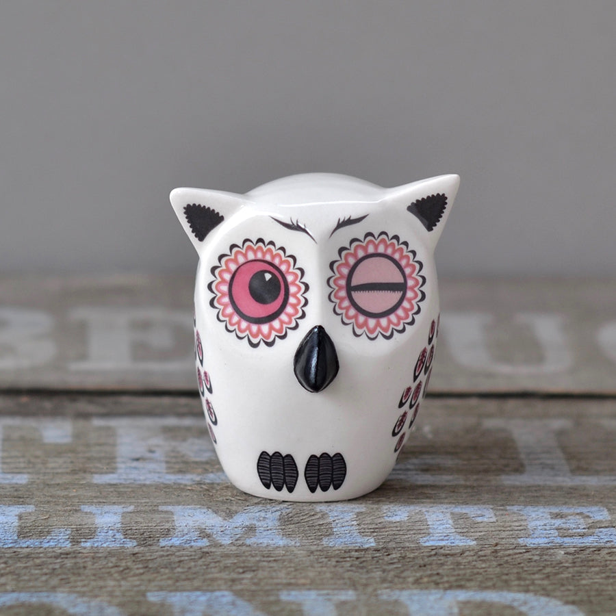 Handmade Ceramic Baby Pink Owl Ornament by Hannah Turner