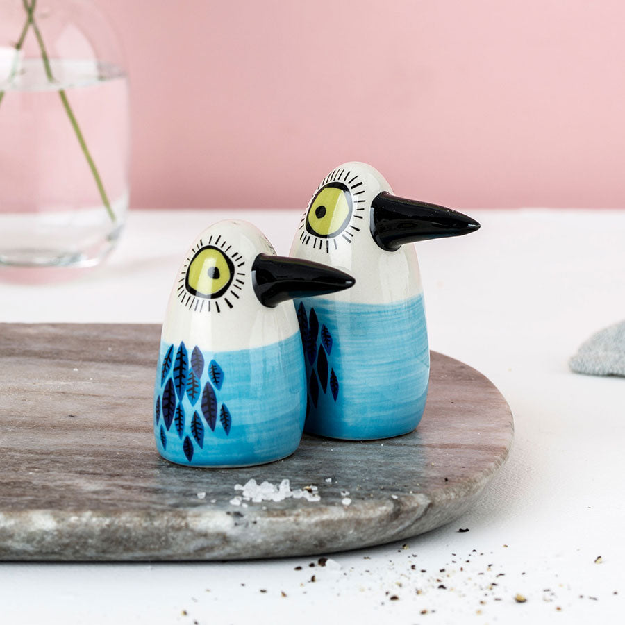 Handmade Ceramic Blue Bird Salt and Pepper Shakers by Hannah Turner