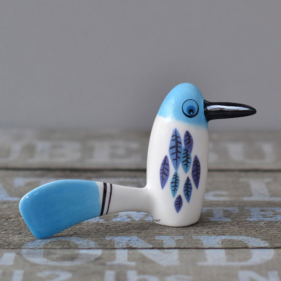 Handmade Ceramic Blue 'Chatter-bill' Bird Ornament by Hannah Turner