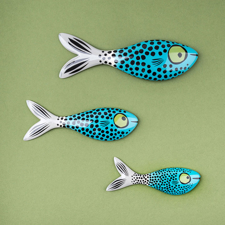 Handmade Ceramic Set of 3 Blue Wall-Mounted Fish
