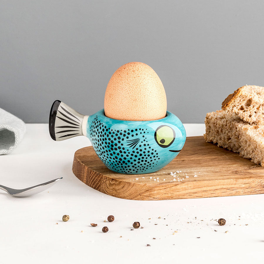Handmade Ceramic Blue Fish Egg Cup by Hannah Turner