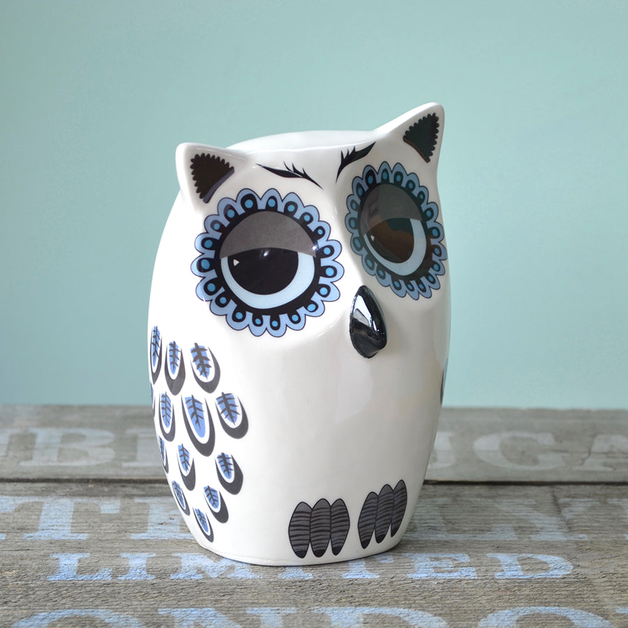 Handmade Ceramic Medium Owl Ornament in Blue by Hannah Turner