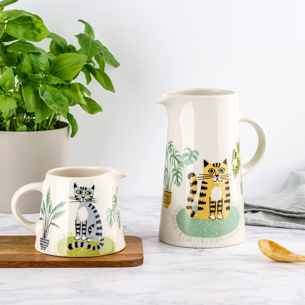 Handmade Ceramic Cat Tall Jug and Milk Jug by Hannah Turner