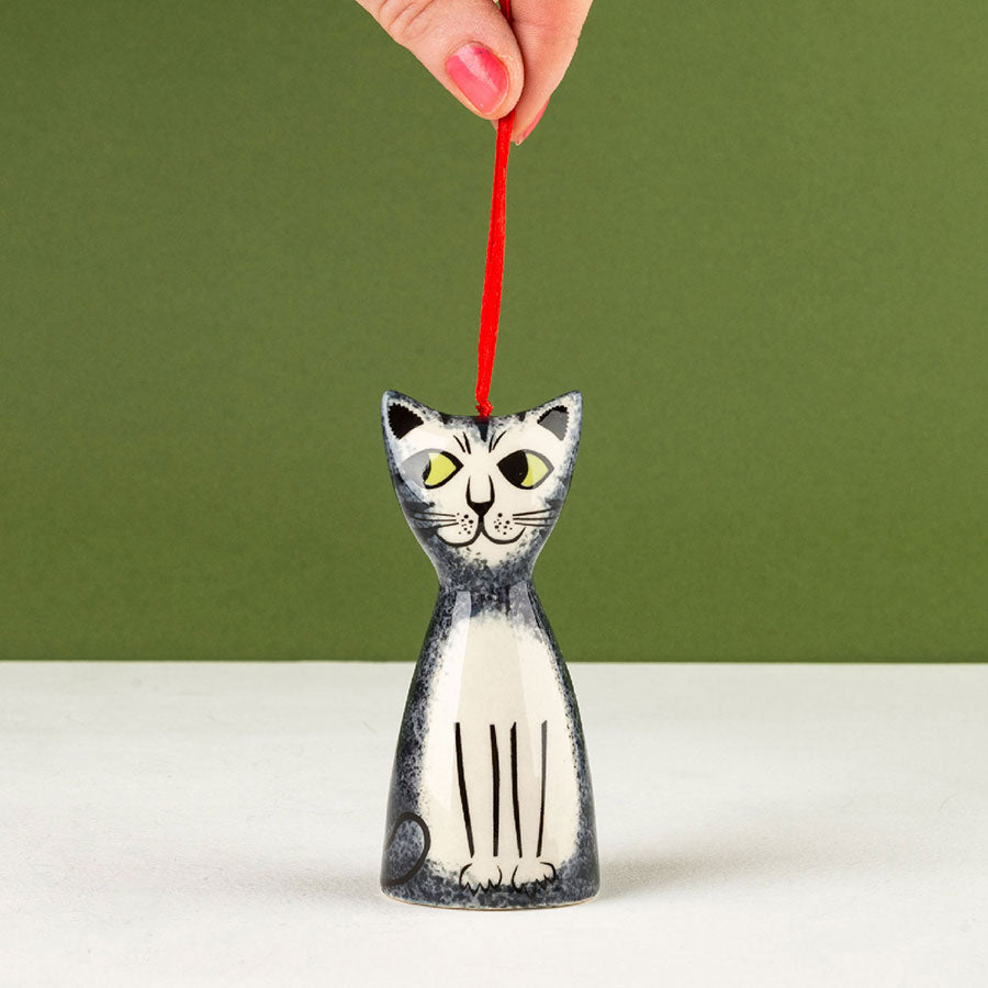 Handmade Ceramic Cat Christmas Tree Decoration by Hannah Turner