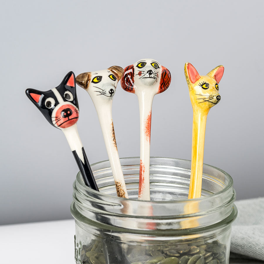 Handmade Ceramic Dog Spoons box of four by Hannah Turner