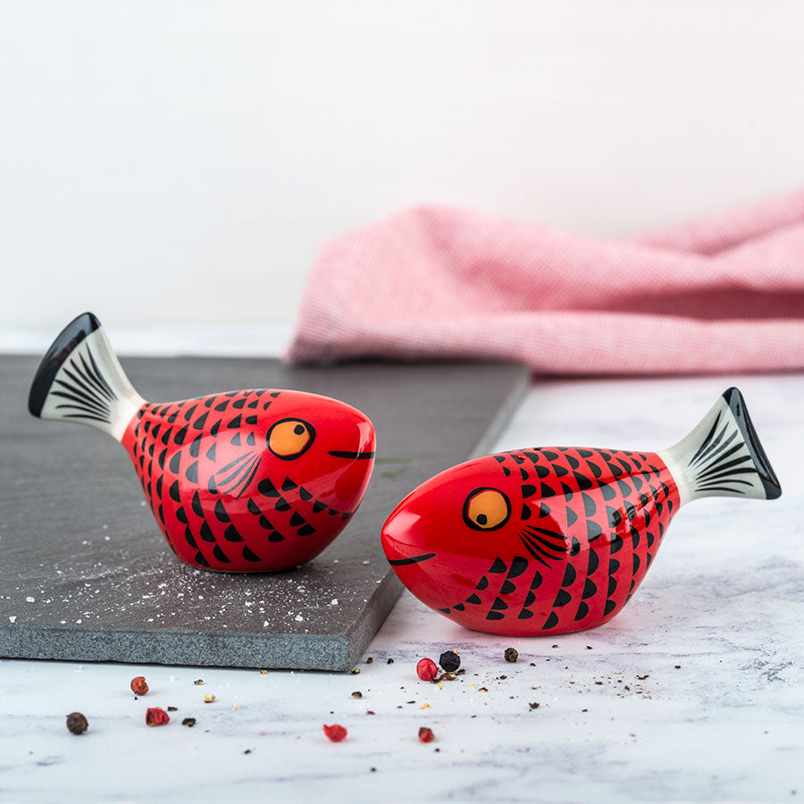 Handmade Ceramic Red Fish Salt and Pepper Shakers by Hannah Turner