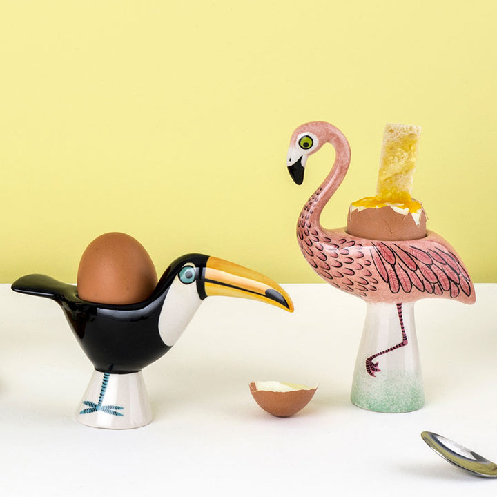 Handmade Ceramic Flamingo and Toucan Egg Cups by Hannah Turner