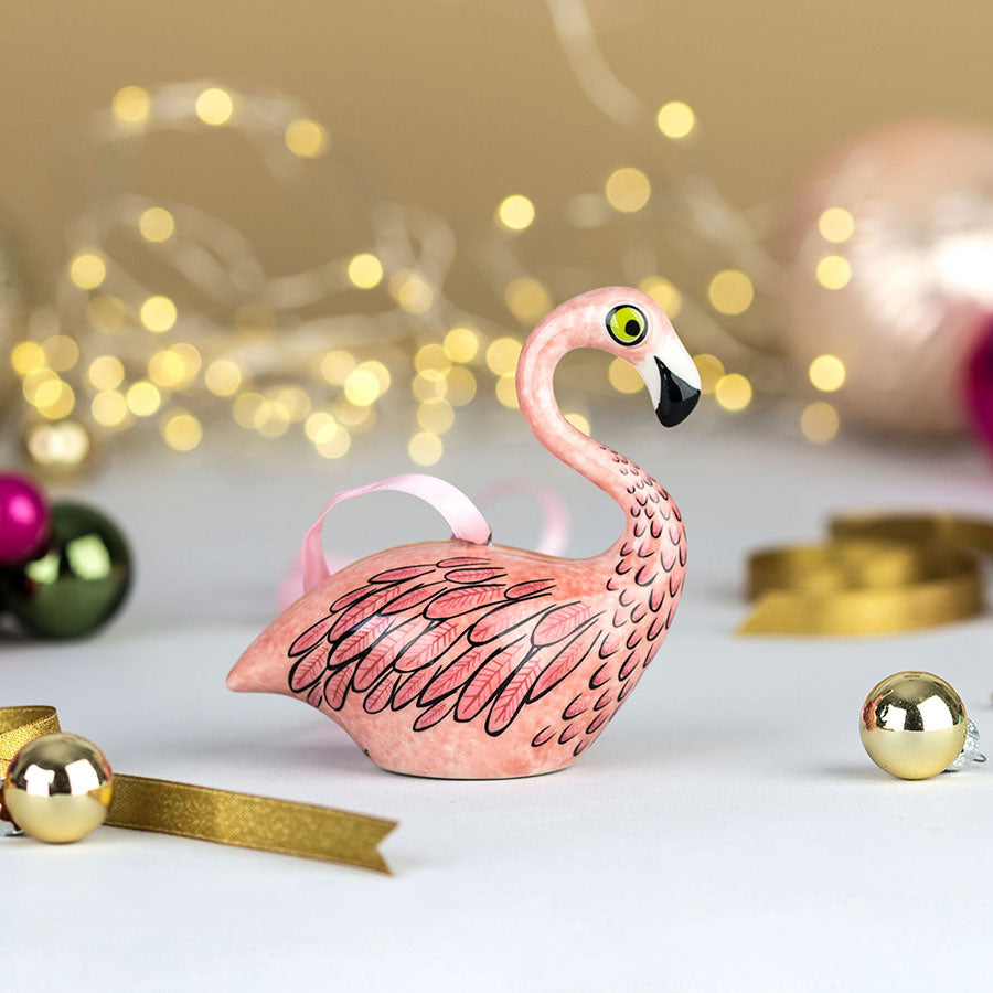 Handmade Ceramic Flamingo Hanging Decoration by Hannah Turner