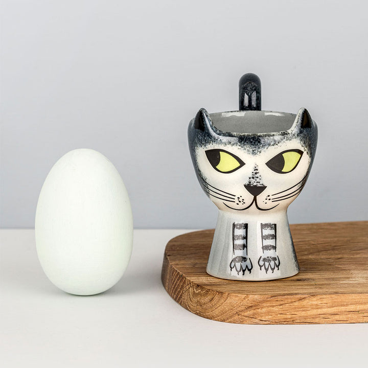 Handmade Ceramic Grey Cat Egg Cup by Hannah Turner