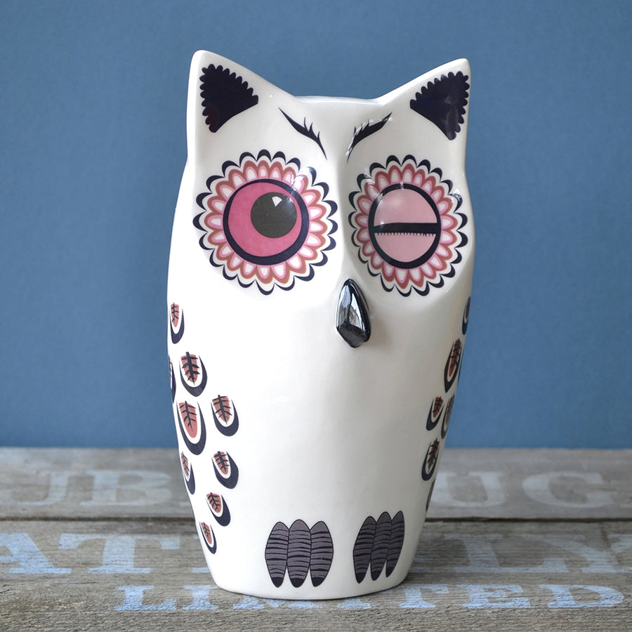 Handmade Ceramic Pink Large Owl Ornament by Hannah Turner