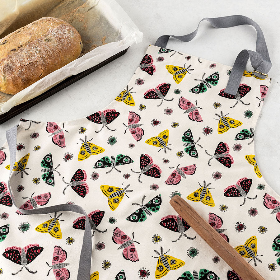 Screen Printed Unbleached Cotton Moth Apron by Hannah Turner