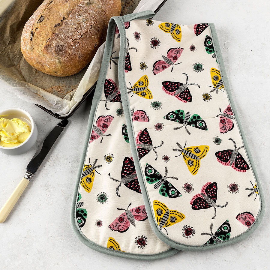 Screen Printed Unbleached Cotton Moth Oven Gloves by Hannah Turner