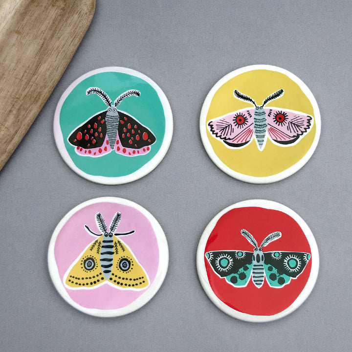 Handmade Ceramic Moth Coasters box set of 4 by Hannah Turner