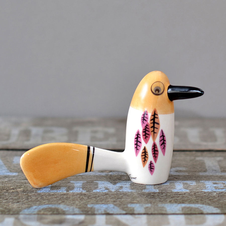 Handmade Ceramic Yellow 'Chatter-bill' Bird Ornament by Hannah Turner