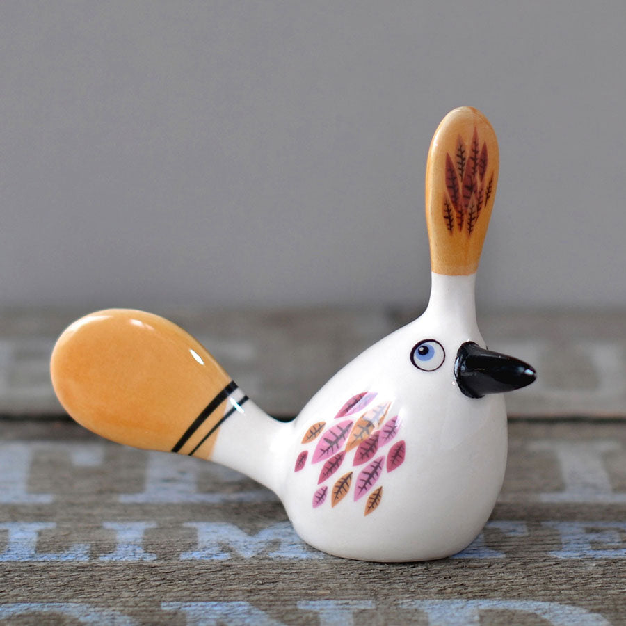 Handmade Ceramic Crested Fantail Bird Ornament in Yellow by Hannah Turner