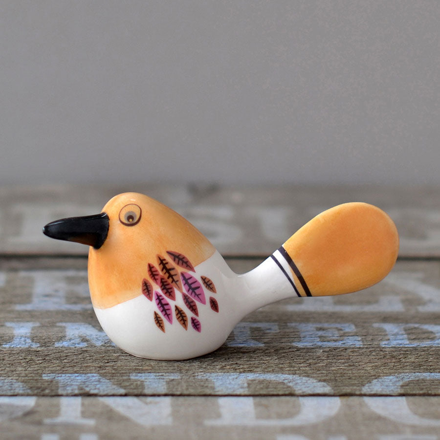 Handmade Ceramic Yellow 'Fantail' Bird Ornament by Hannah Turner