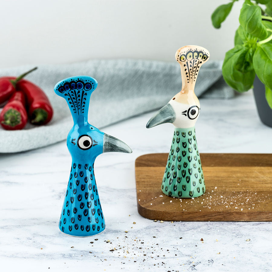 Handmade Ceramic Peacock Salt and Pepper Shakers by Hannah Turner