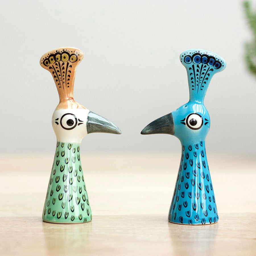 Handmade Ceramic Peacock Salt and Pepper Shakers by Hannah Turner
