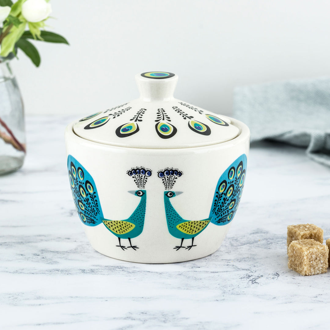 Handmade Ceramic Peacock Sugar Pot by Hannah Turner