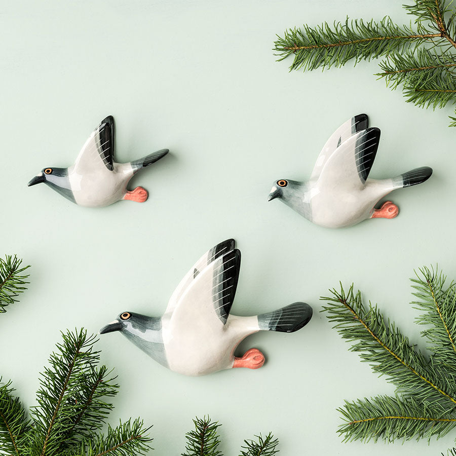 Handmade Ceramic Wall-Mounted Flying Pigeon Trio by Hannah Turner