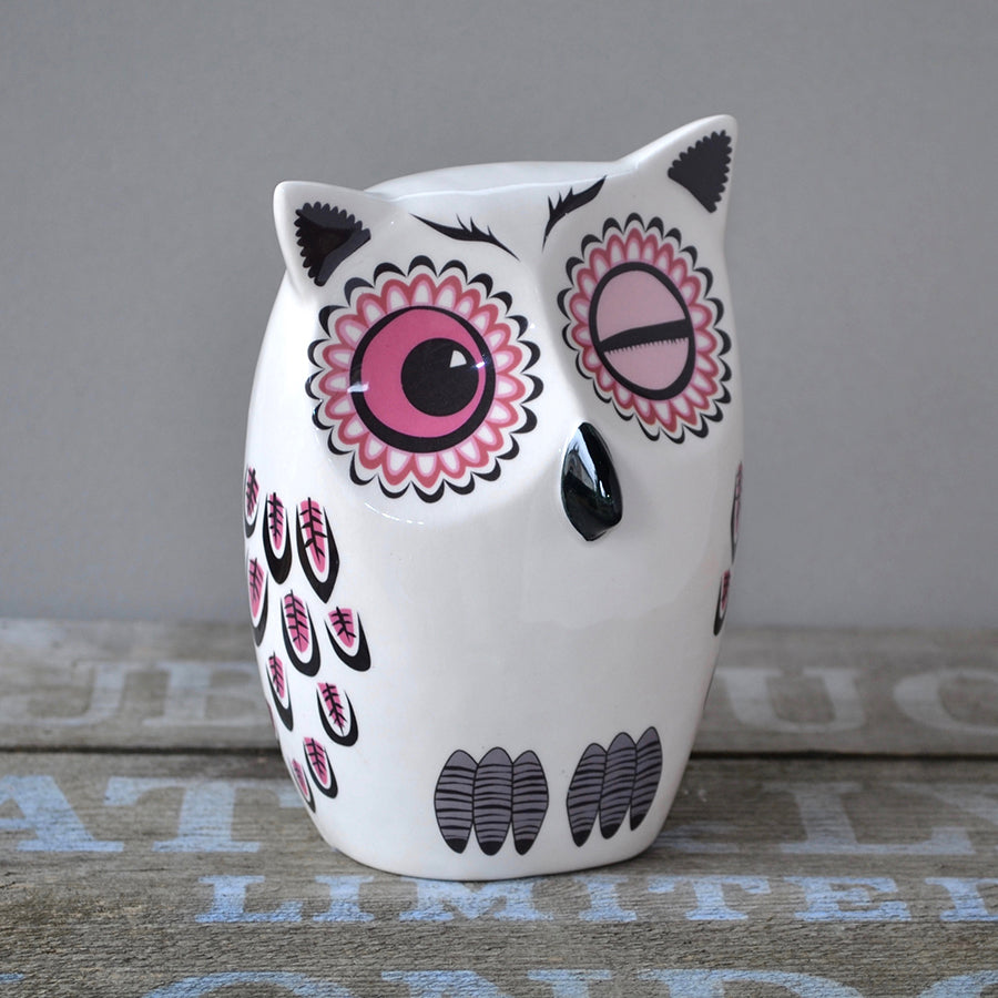 Handmade Ceramic Medium Owl Ornament in Pink by Hannah Turner