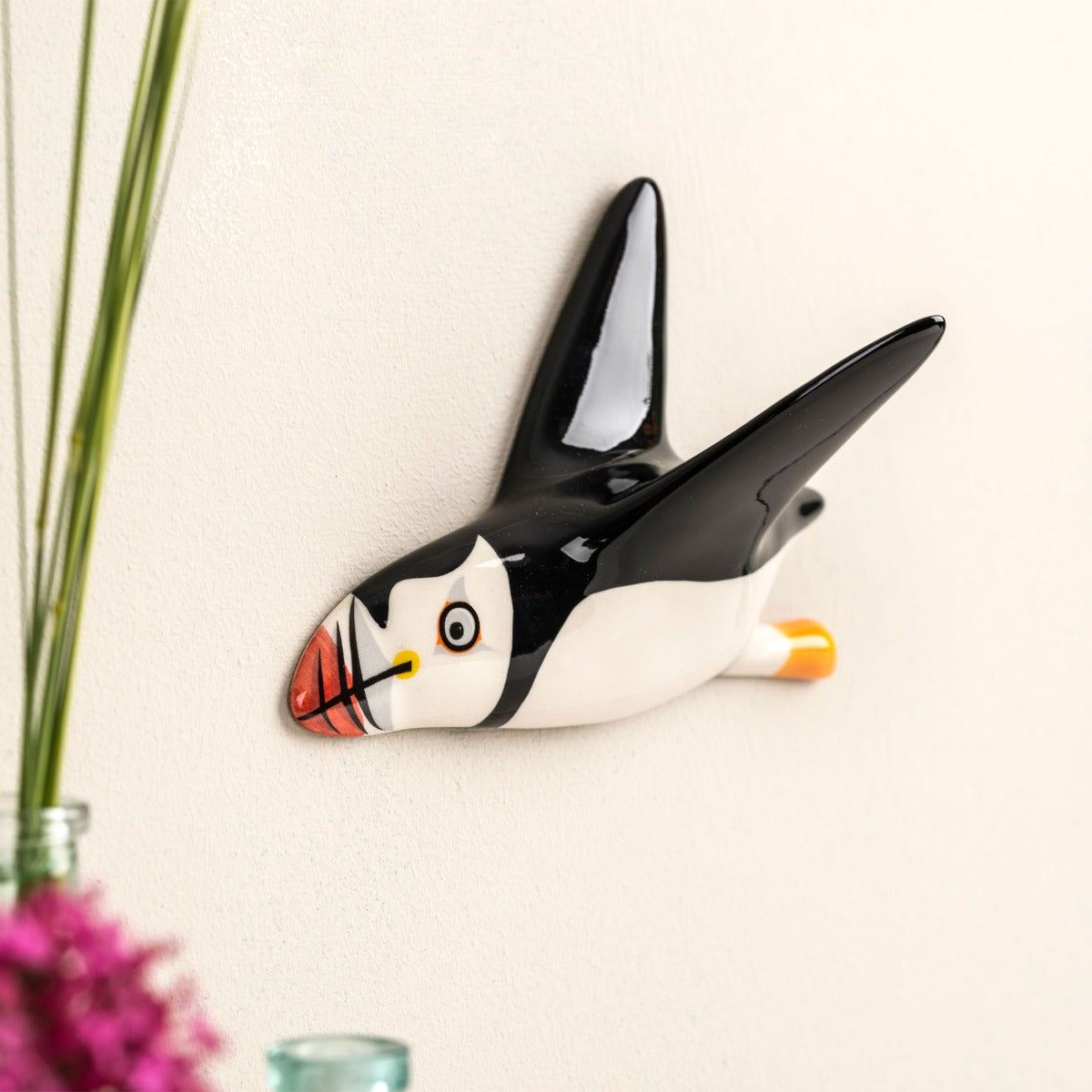 Handmade Ceramic Flying Toucan Set of hot 3, retro toucan wall art, tucan wall decor, handmade pottery, designed in UK by Hannah Turner, vintage