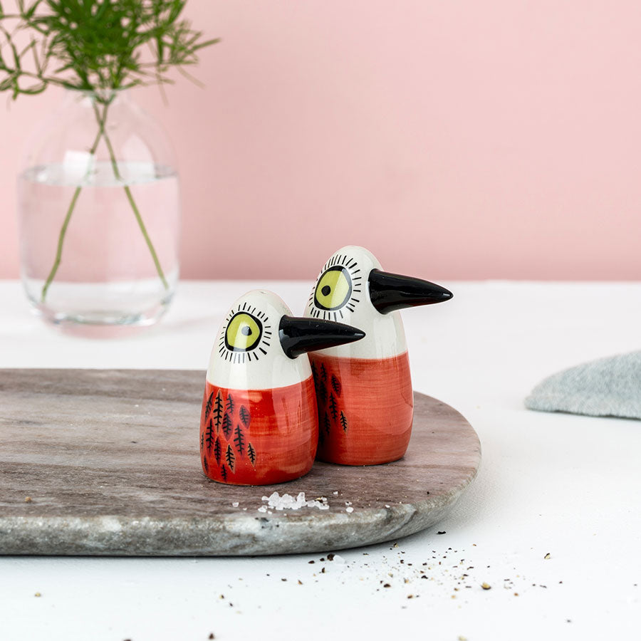 Handmade Ceramic Red Bird Salt and Pepper Shakers by Hannah Turner