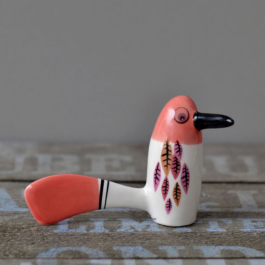 Handmade Ceramic Red 'Chatter-bill' Bird Ornament by Hannah Turner