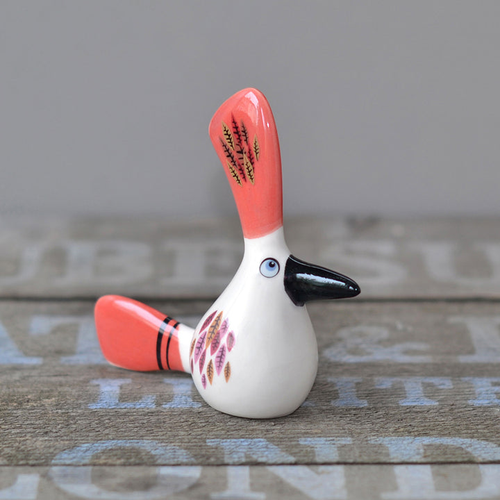 Handmade Ceramic Red 'Crested Baby' Bird Ornament by Hannah Turner