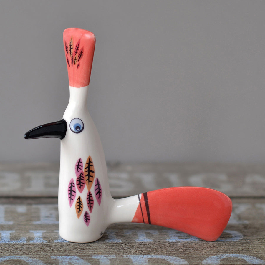 Handmade Ceramic Red Crested Chatter-Bill Bird Ornament by Hannah Turner