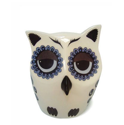 Handmade Ceramic Blue Small Owl Ornament by Hannah Turner