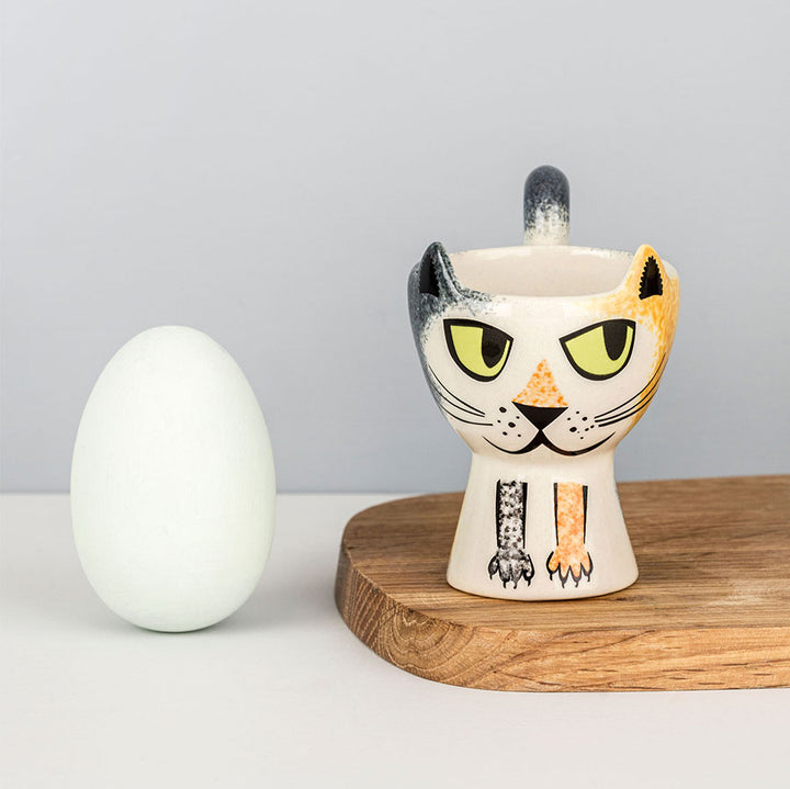 Handmade Ceramic Tortoiseshell Cat Egg Cup by Hannah Turner
