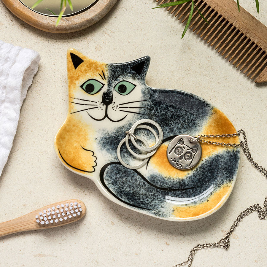 Handmade Ceramic Tortoiseshell Cat Trinket Dish by Hannah Turner