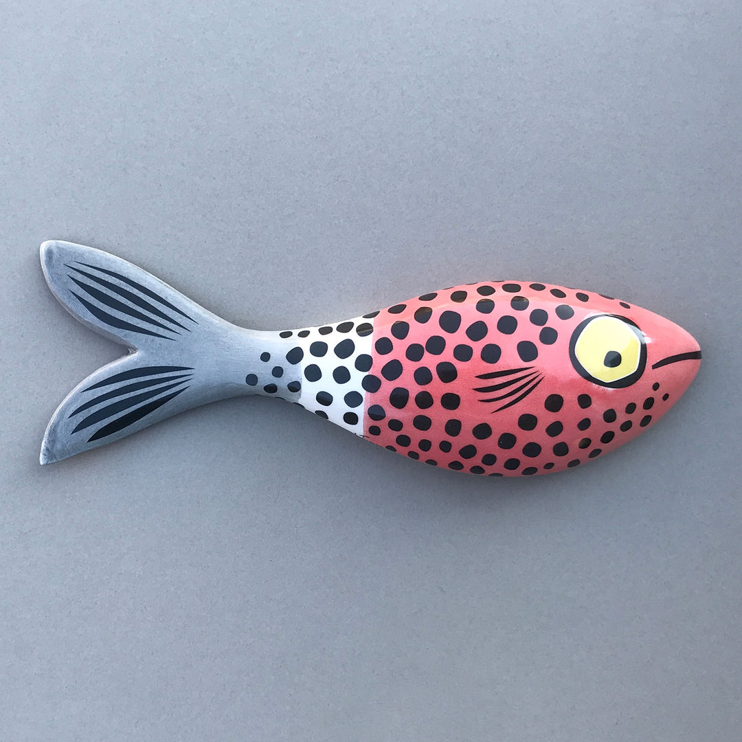 Wall-Mounted Fish Ornament in Red with Spots