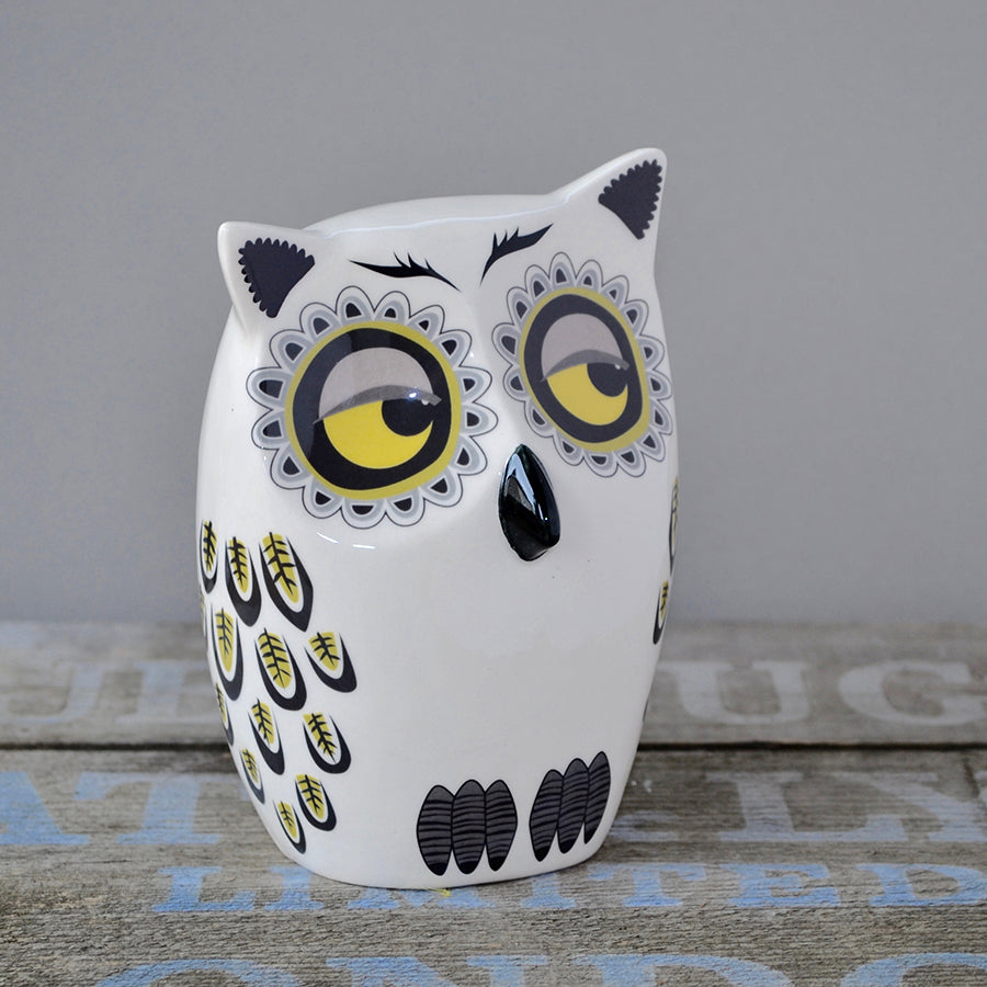 Handmade Ceramic Medium Owl Ornament in Yellow by Hannah Turner